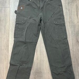 wrangler mens green cargo carpenter loose pants 34x30